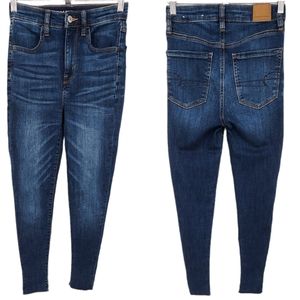 American Eagle Super Hi-Rise Jegging Crop Jeans Raw Hem Super Stretch 2 Regular